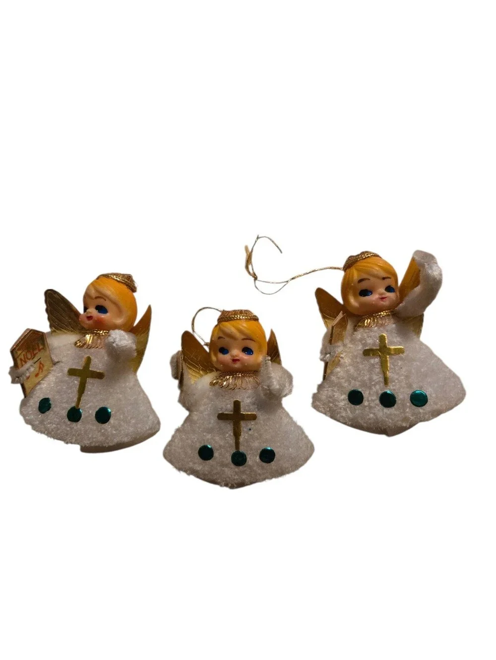 three mid-century retro kitsch vintage Christmas angel ornaments